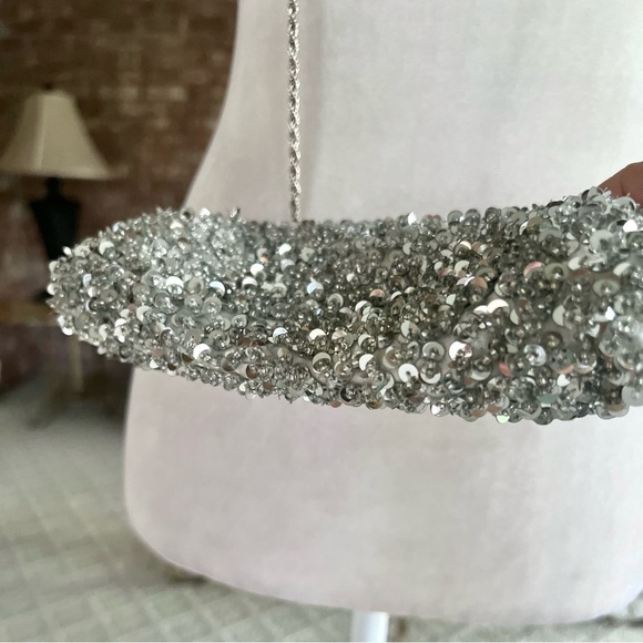La Regale Bag Silver Sequin Mini Crossbody Purse Evening Cocktail Occasion - Picture 8 of 13